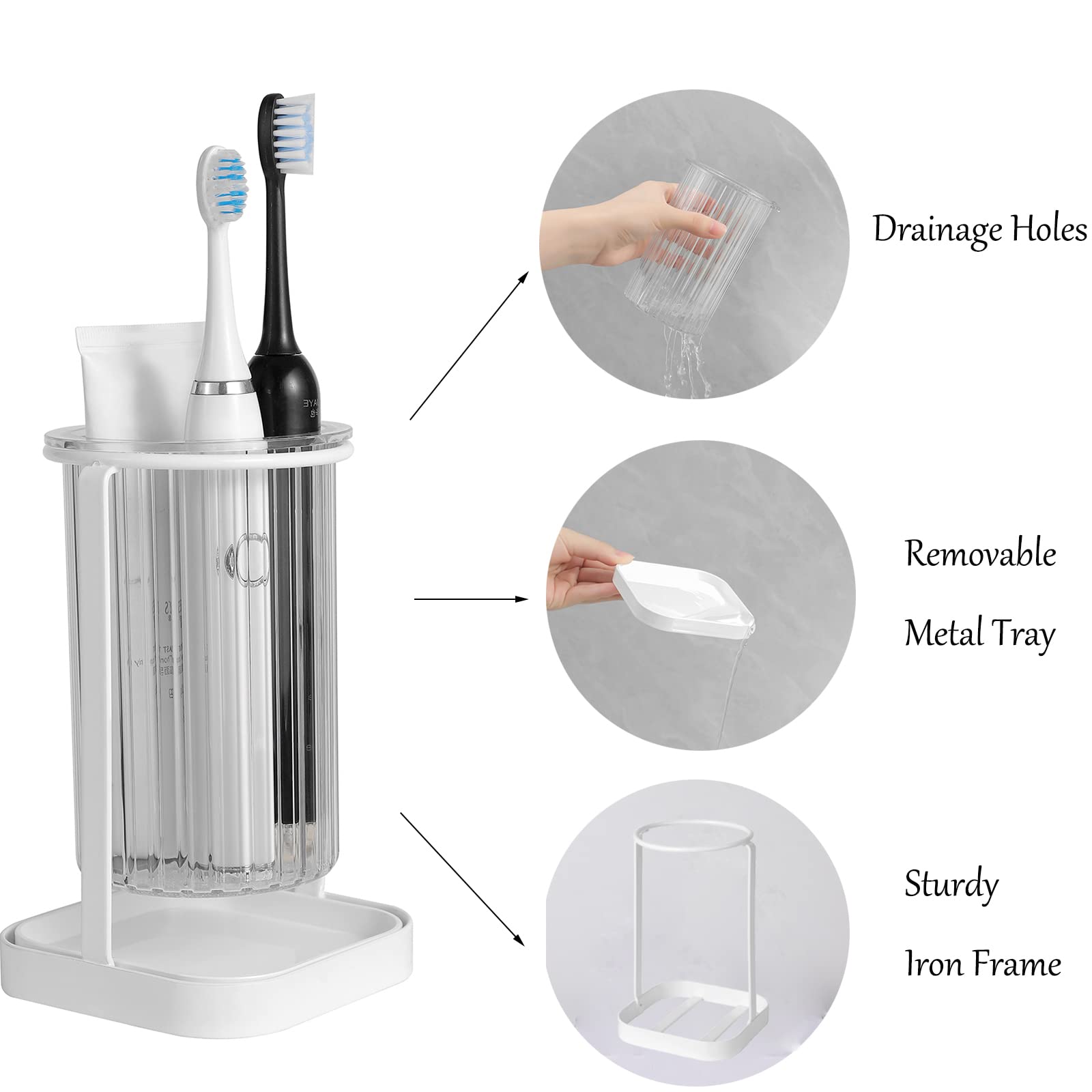 Toothbrush Holders With Drain Tray, Hanging Toothbrush And Toothpaste Holder Organizer Bathroom Caddy Countertop For Toothpaste,